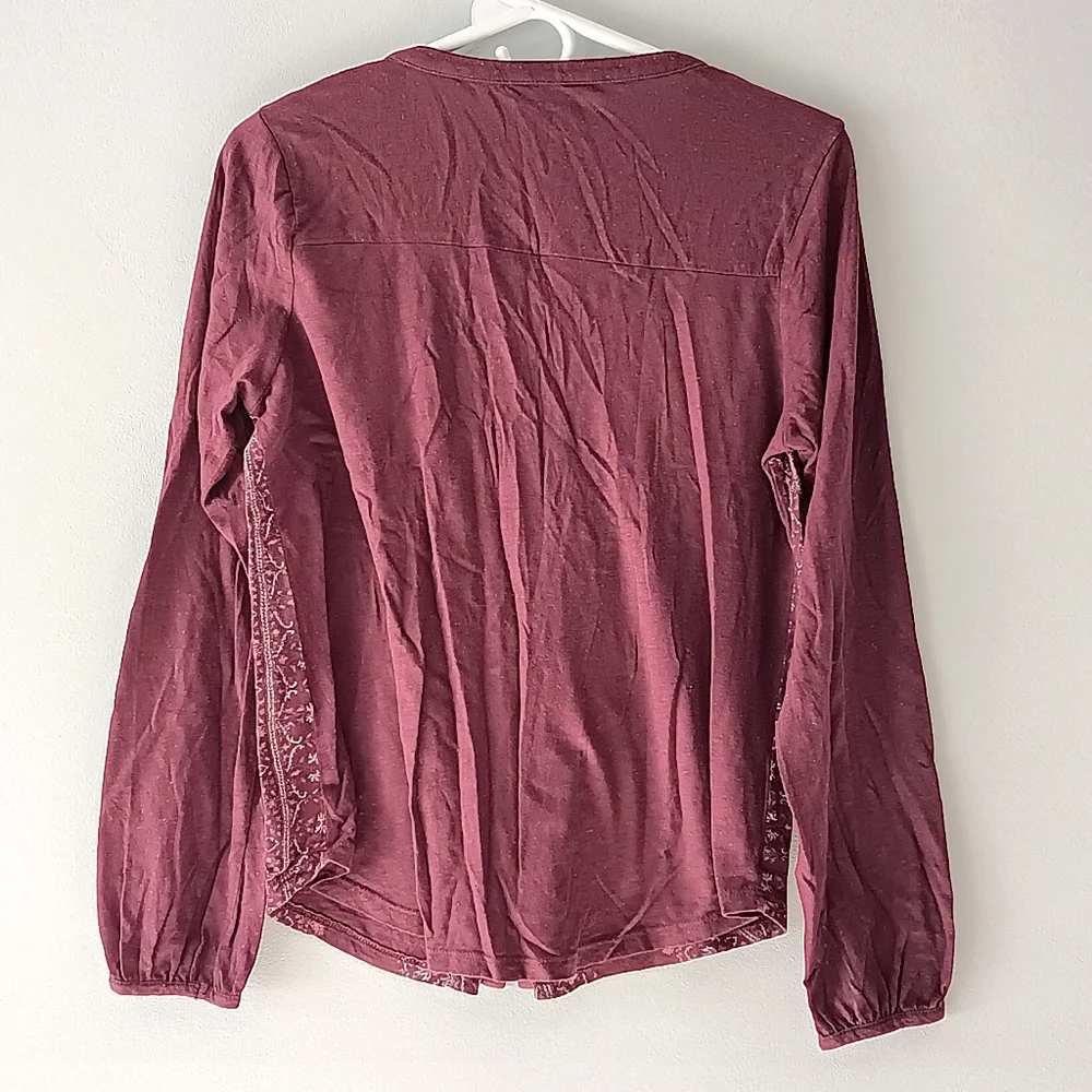 Lucky Brand Long-Sleeved Cotton Blend V-Neck Shirt Floral Purple White Medium - Picture 3 of 14